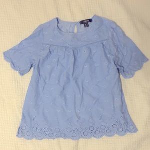 Primark blue cotton eyelet top sz 2 summer